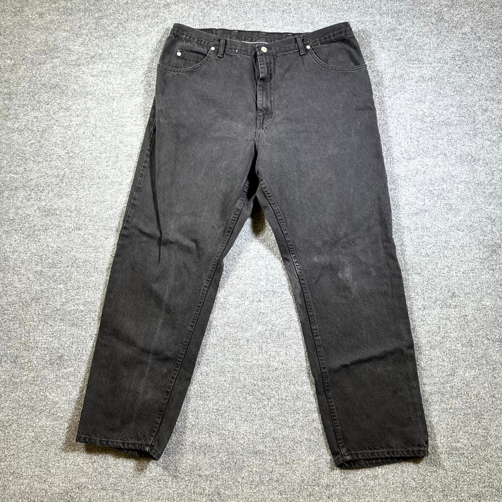Wrangler Five Star Premium Jeans Mens 42x32 Black Denim Relaxed Fit Dark Wash